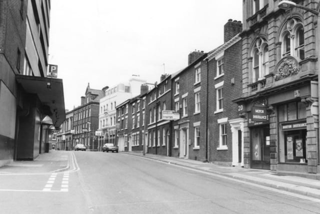 Cairos Nightclub is on the left of this photo of Bank Street in Sheffield city centre, taken in April 1997. Also visible are the Norton Insurance and Wharncliffe House buildings