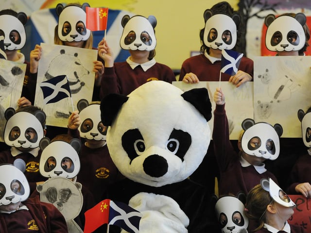 Pupils at the capital’s Craigentinny Primary School got a taste of the panda fever sweeping the nation today, as celebrations marking the arrival of two giant pandas to Scotland from China come to classrooms.
Primary 1-7 pupils got a special visit from a giant panda mascot as part of an educational roadshow taking place in six schools across the country.
The roadshow is part of the Scottish Government’s celebrations to welcome the giant pandas Tian Tian (Sweetie) and Yang Guang (Sunshine) who arrived in their new home at Edinburgh Zoo last Sunday (4th December).