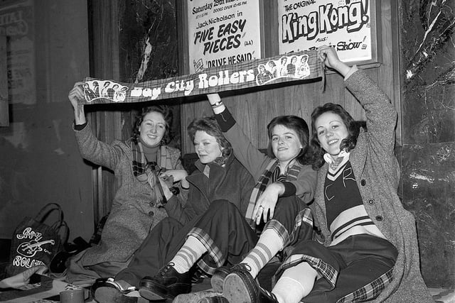 Fans Queue at Odeon for The Bay City Rollers. Susan Fraser is second from the left. Picture taken in 1975.
