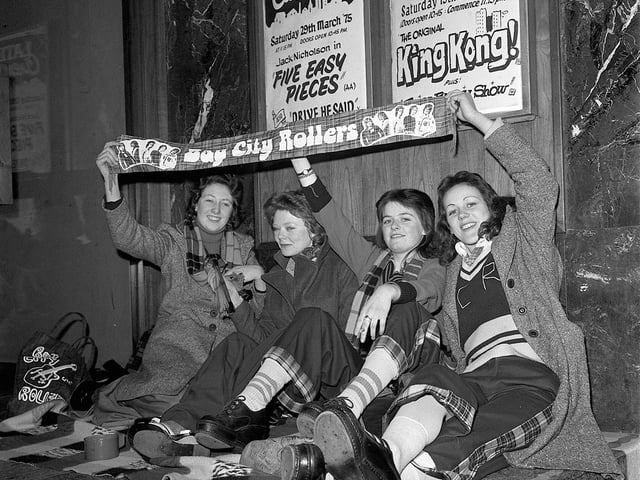 Fans Queue at Odeon for The Bay City Rollers. Susan Fraser is second from the left. Picture taken in 1975.
