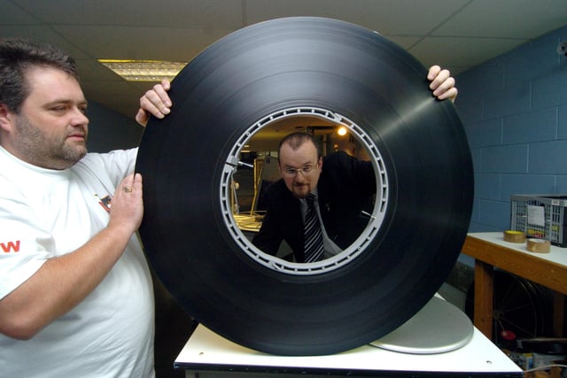 Senior Projectionist Mark Lomas, left, and operations manager Andy Meakin with the film Mamma Mia in the projection room at Cineworld, Valley Centertainment in October 2008, the venue's 10th anniversary