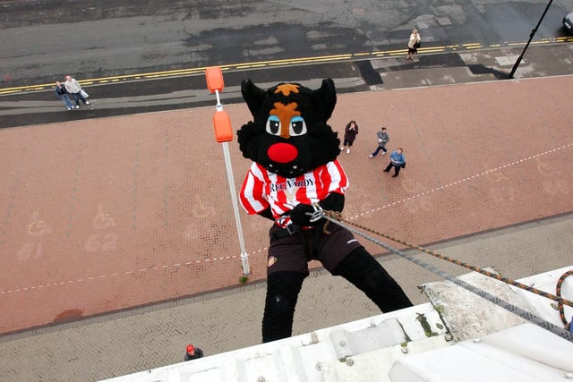 Sunderland Football Club mascot Samson celebrated winning the league with a charity abseil from the roof of the Stadium of Light in 2005 in aid of the Anthony Nolan Trust.