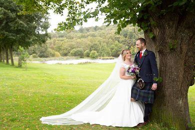 These two got married on 12 September last year after their original wedding as cancelled. They went ahead in a marquee in the garden, then took photos at Callendar Park.