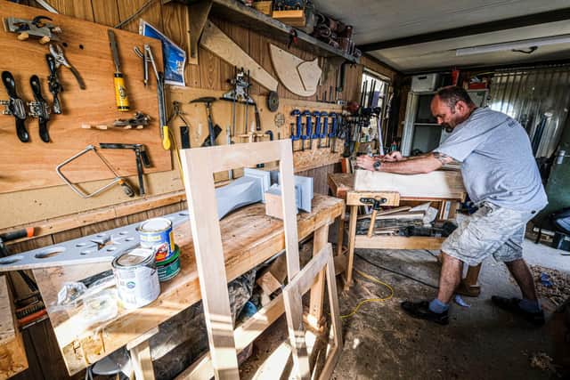 Master carpenter Henk Littlewood in his Sheffield workshop and timber yard