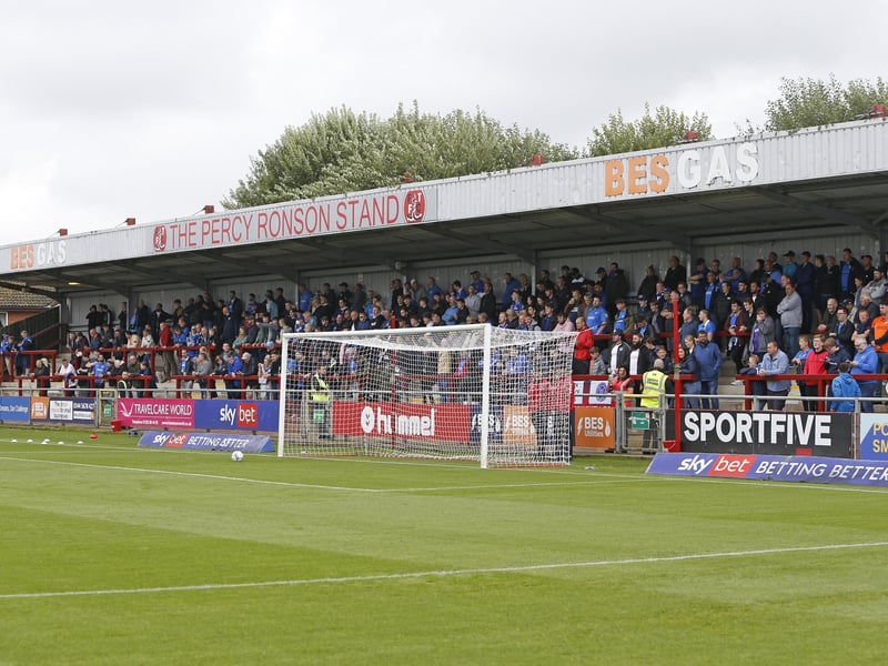 Portsmouth fans in the away end at Highbury Stadium, Fleetwood on opening day of the season. Picture: Paul Thompson