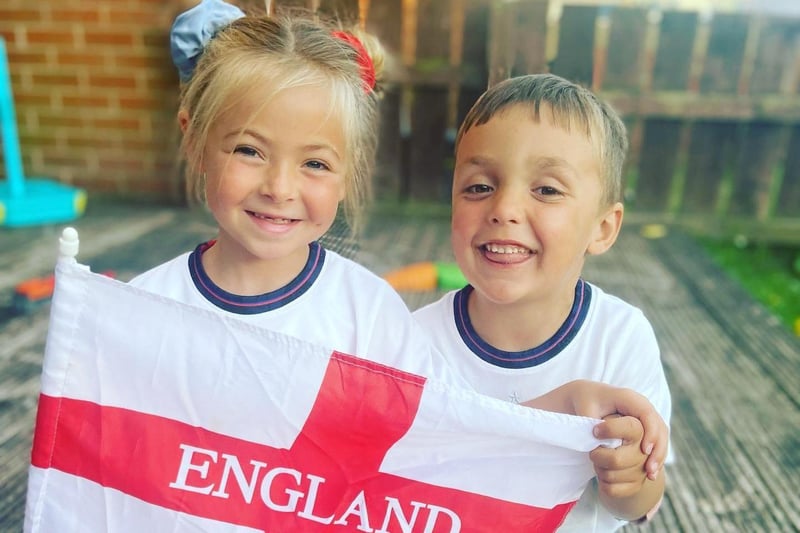 Laila Carter, age 7 and Joshua McKeen, age 3, show their support for England!