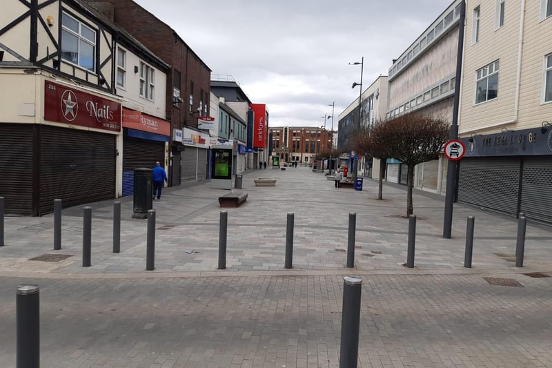 A look up High Street West towards Hays Travel's HQ and Keel Square shows the impact of the lockdown on Sunderland's retail area.
