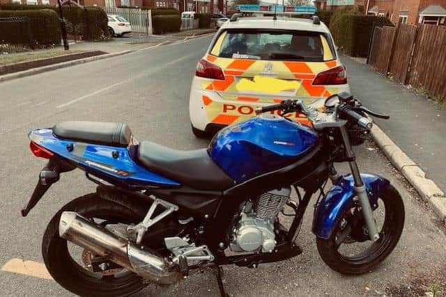 A motorbike believed to be stolen was seized by police officers in Sheffield