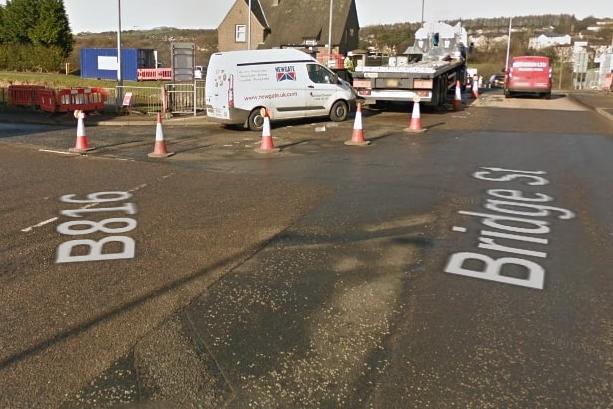 Temporary traffic lights will be installed at the junction of B816, Bridge Street and B816, Seabegs Road in Bonnybridge from November 23 until November 27. Google.