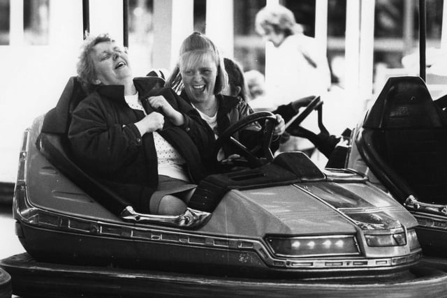 Riding the dodgems at South Shields amusement park in 1990 and it looks like it was a great laugh