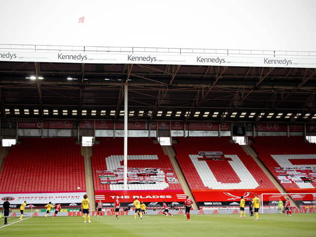 A general view of the stadium during the English FA Cup quarter-final football match between Sheffield United and Arsenal at Bramall Lane in Sheffield(Photo by ANDREW BOYERS/POOL/AFP via Getty Images)
