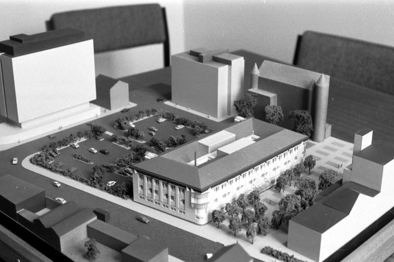 A model of the new dental hospital, planned for Bristo Street/Potterrow in Edinburgh, December 1987.