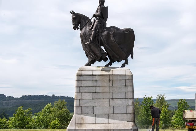 The statue of King Robert the Bruce at Bannockburn has been graffitied with messages calling for the monument to be removed.