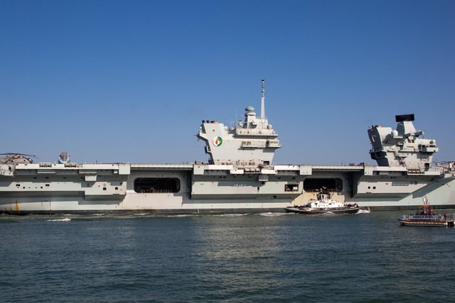 HMS Queen Elizabeth leaves Portsmouth on Monday. Picture: Dave Taylor