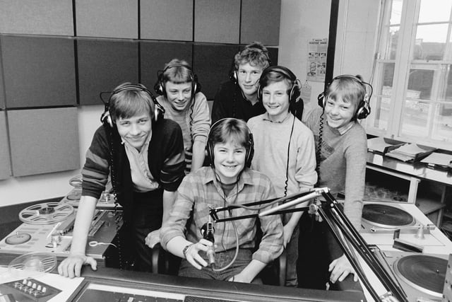 Kelso High School pupils on a visit to Radio Tweed, March 1985.