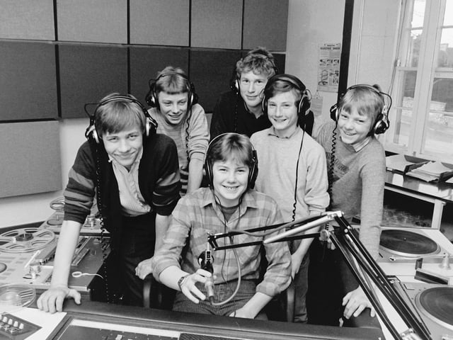 Kelso High School pupils on a visit to Radio Tweed, March 1985.