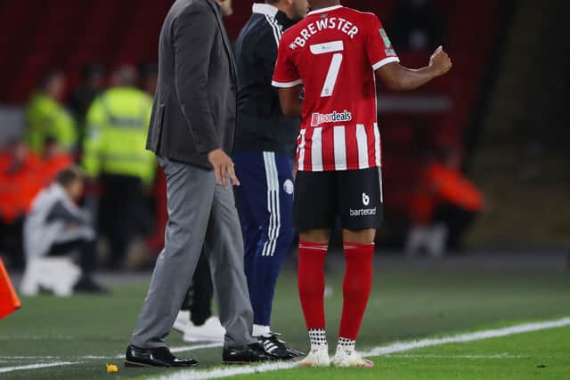 Sheffield, England, 21st September 2021. Slavisa Jokanovic manager of Sheffield Utd instructs Rhian Brewster of Sheffield Utd during the Carabao Cup third round match at Bramall Lane, Sheffield. Picture credit should read: Simon Bellis / Sportimage