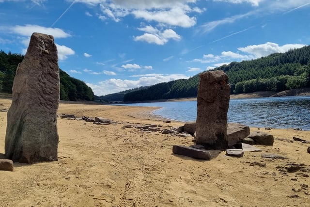 It's hard to tell what these columns, usually hidden beneath the surface of Ladybower Reservoir, used to be.