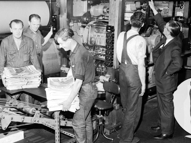 Copies of The Scotsman coming off the presses at North Bridge in September 1966.