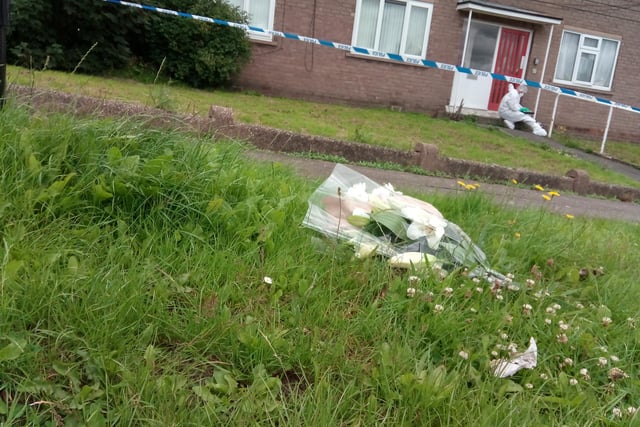 Flowers left at the scene  on Ravenscroft Place, Sheffield