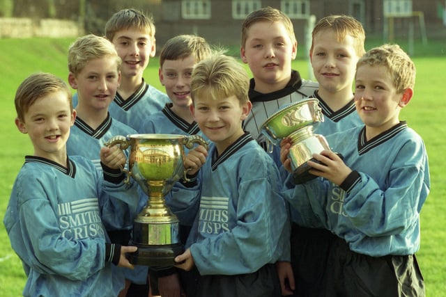 Just as successful was the Hill View Junior School five-a-side team pictured with their latest trophies.  Recognise any of them?