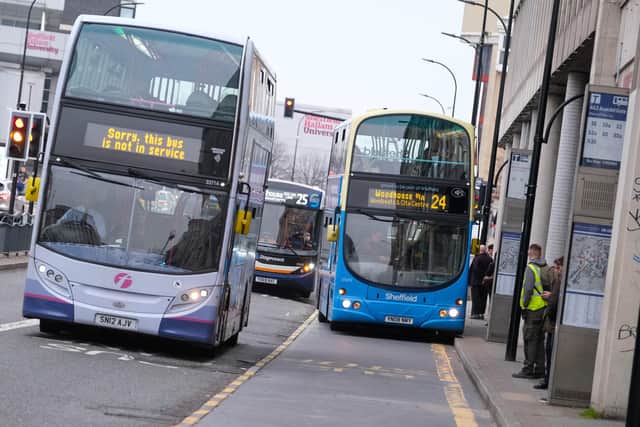 Sheffield’s buses have been hit by a wave of vandalism – with operators forced to divert over a dozen services because of yobs in recent weeks. File picture shows buses in the city centre