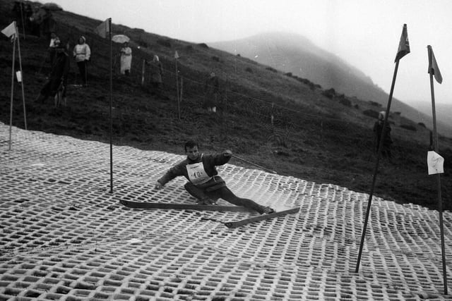 A competitor at a downhill event at Hillend in 1966.