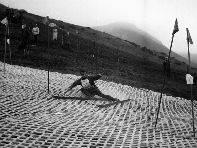 A competitor at a downhill event at Hillend in 1966.
