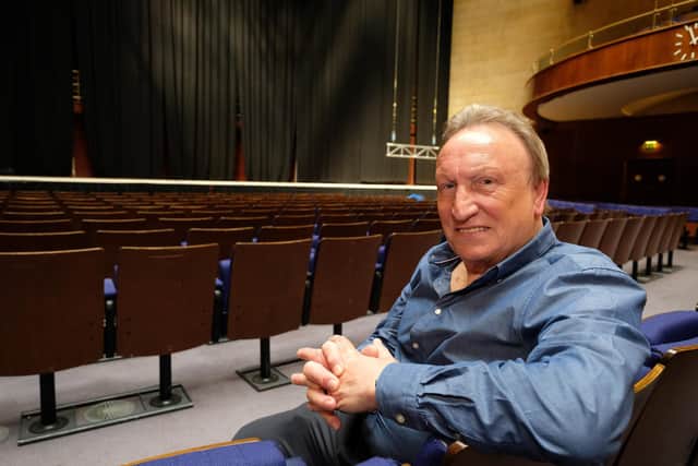 Neil Warnock on stage at The City Hall ahead of his one man show