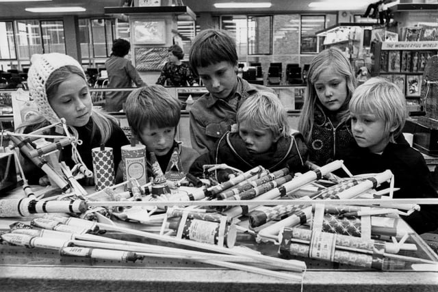 Hoping for a good choice of fireworks are Tracy Bowling, Kevin Ward, Jonathon Lee, Sally Whitworth, Peter Westwood and Julie Westwood. October 25, 1972

