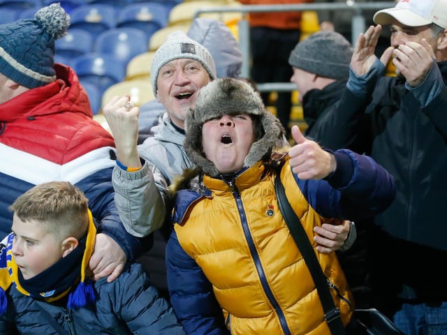 Stags fans at the One Call stadium for the match against Salford City.