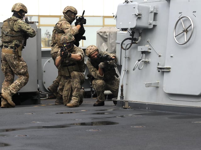 Ukrainian boarding team on board HMS Dragon.