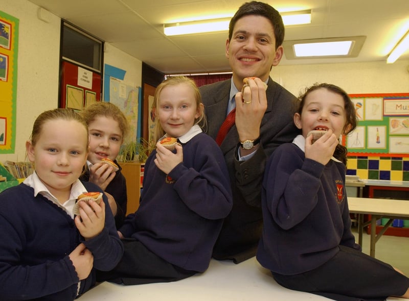 A 2006 flashback and it shows MP David Miliband enjoying a cake baking session with children from Ashley Primary School.