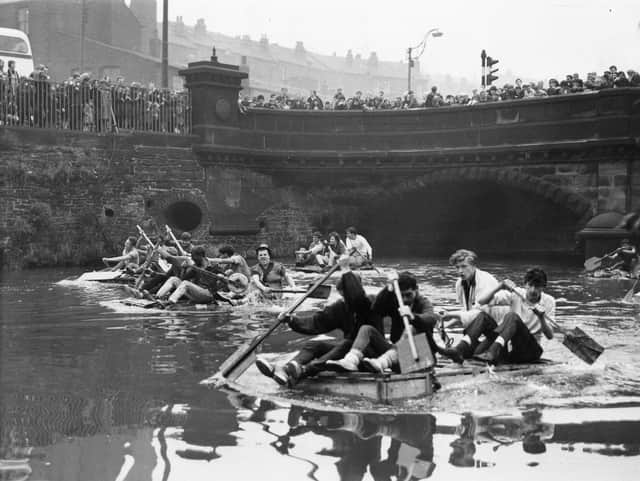 University Students Rag Day boat race on River Don, Sheffield, 1964. Picture Sheffield Ref No: s31014