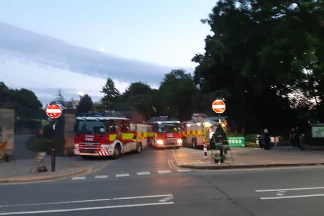 Emergency services at Crookes Valley Park, Sheffield, where a huge search was launched after a man reportedly got into difficulty in the water