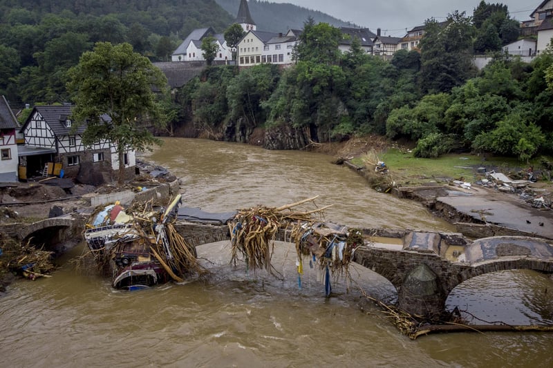 Two days before the Ahr river went over the banks after strong rain falls causing severals deaths and hundreds of people missing. (AP Photo/Michael Probst)