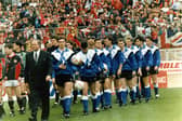 Manager Ron Atkinson leads out Sheffield Wednesday F.C. at the Rumbelows League Cup Final against Manchester United, Wembley Stadium. 21/04/1991.