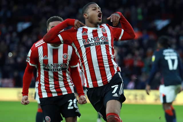 Rhian Brewster was also on target for Sheffield United against Luton Town: Simon Bellis / Sportimage