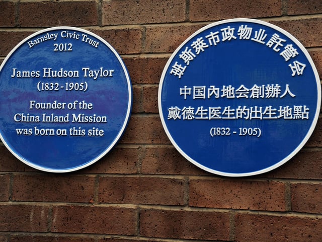 Blue Plaque unveiled in honour of  Barnsley born James Hudson Tayor the 19th century missionary credited with taking Christianity to China