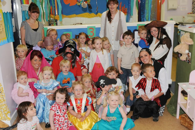Pirates and princesses at the Clever Cloggs nursery who are pictured before their sponsored toddle in 2013.