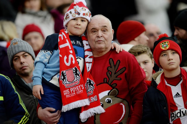 Sunderland fans look on prior to kickoff during the Premier League match against Hull City at the Stadium of Light on December 26, 2014.