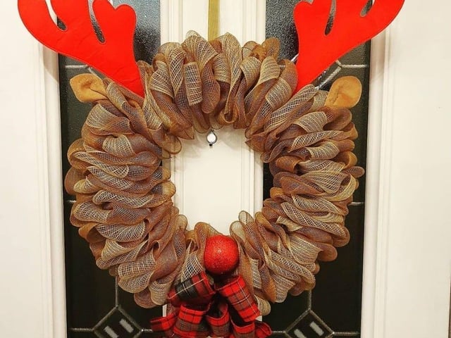 A reindeer wreath from Tracy Booker.
