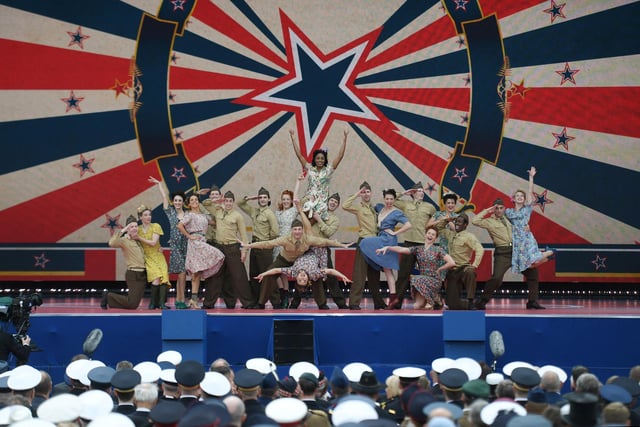 Performers dressed as soldiers perform during an event to commemorate the 75th anniversary of the D-Day landings, in Portsmouth. Picture: DANIEL LEAL-OLIVAS/AFP/Getty Images