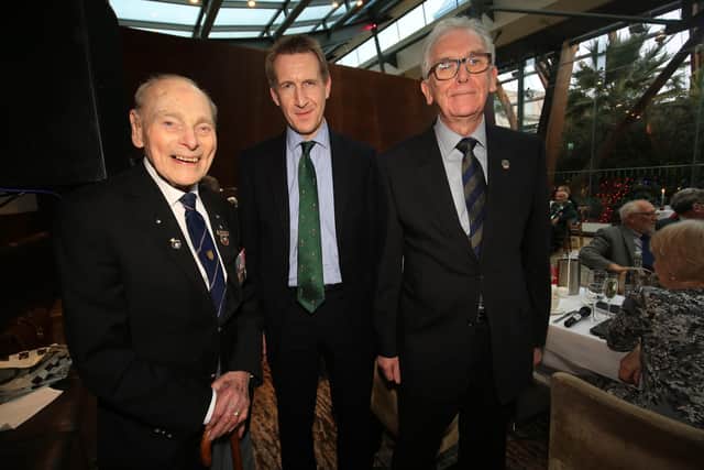 Gordon Drabble, Dan Jarvis, Mayor of South Yorkshire, and Graham Askham at Sheffield Normandy Veterans' Christmas lunch at the Mercure St Pauls Hotel in 2018