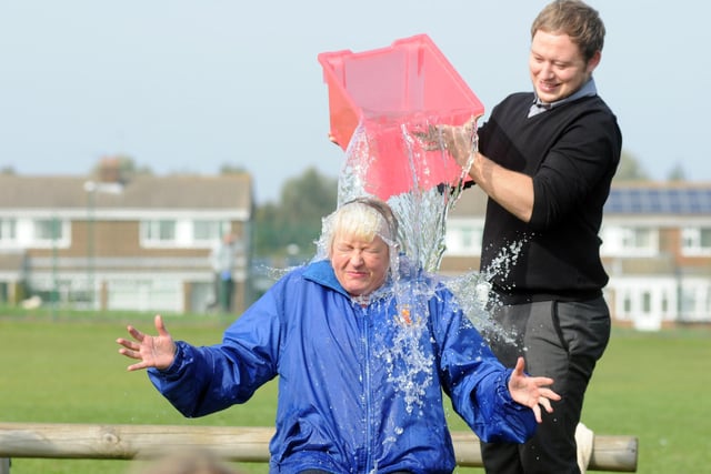 Fellgate Primary School head teacher Carol Wilson braved the icy soaking to raise money for the ALS charity. Were you there to see it?