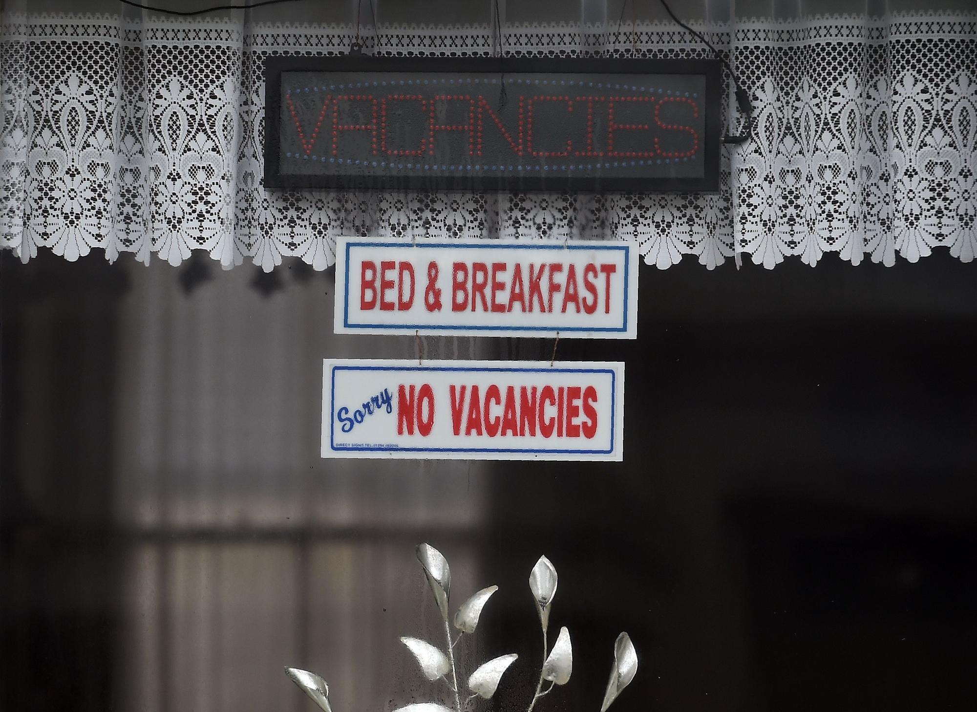 Bed and Breakfast no vacancy sign. Picture: PAUL ELLIS/AFP via Getty Images