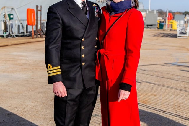 Commanding officer Matthew Marriott of HMS Diamond with his wife, Susie Marriott. Picture: Habibur Rahman