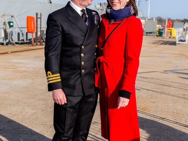 Commanding officer Matthew Marriott of HMS Diamond with his wife, Susie Marriott. Picture: Habibur Rahman