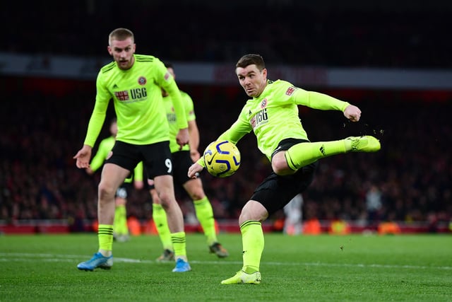 John Fleck secures a point for United seven minutes from time with a fine half-volley at the back post against Arsenal at the Emirates Stadium in January.