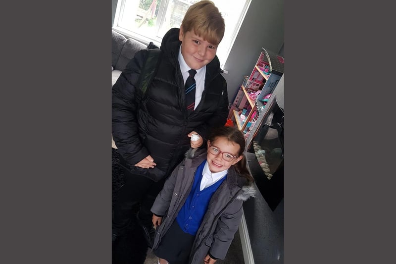 An exciting time for Callum, age 11, on first day of secondary school and Eva, age 5, on his first day of Year 1.